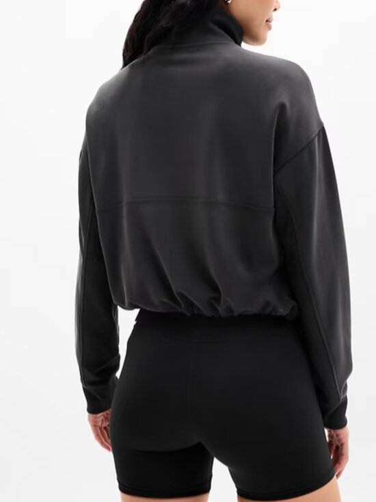 Athleta Seasoft Rib 1/4 Zip Popover in Black Women's Size Large Suede-soft Crop - Picture 2 of 3